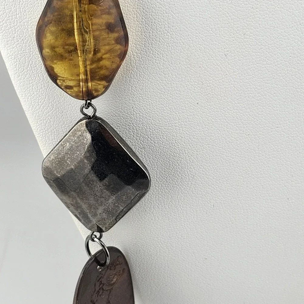 Long Gun Metal Bead Shell‎ Layered Necklace